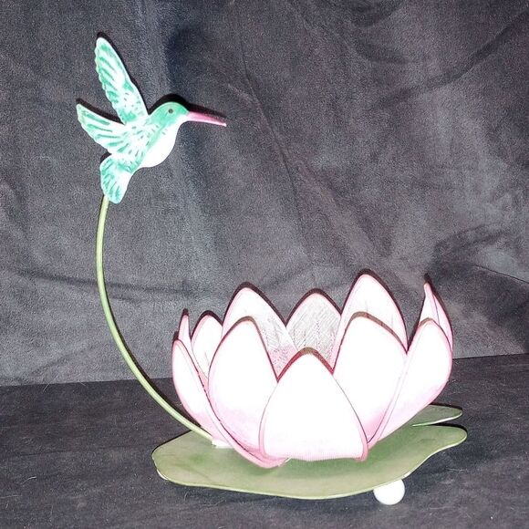 Beautiful Metal Hummingbird and Lotus Flower Candle Holder EUC - Picture 2 of 6